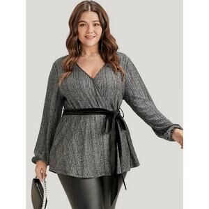 Bloomchic Shimmer Silver Black Elastic Waist Top Valour Belt Women’s Size 12